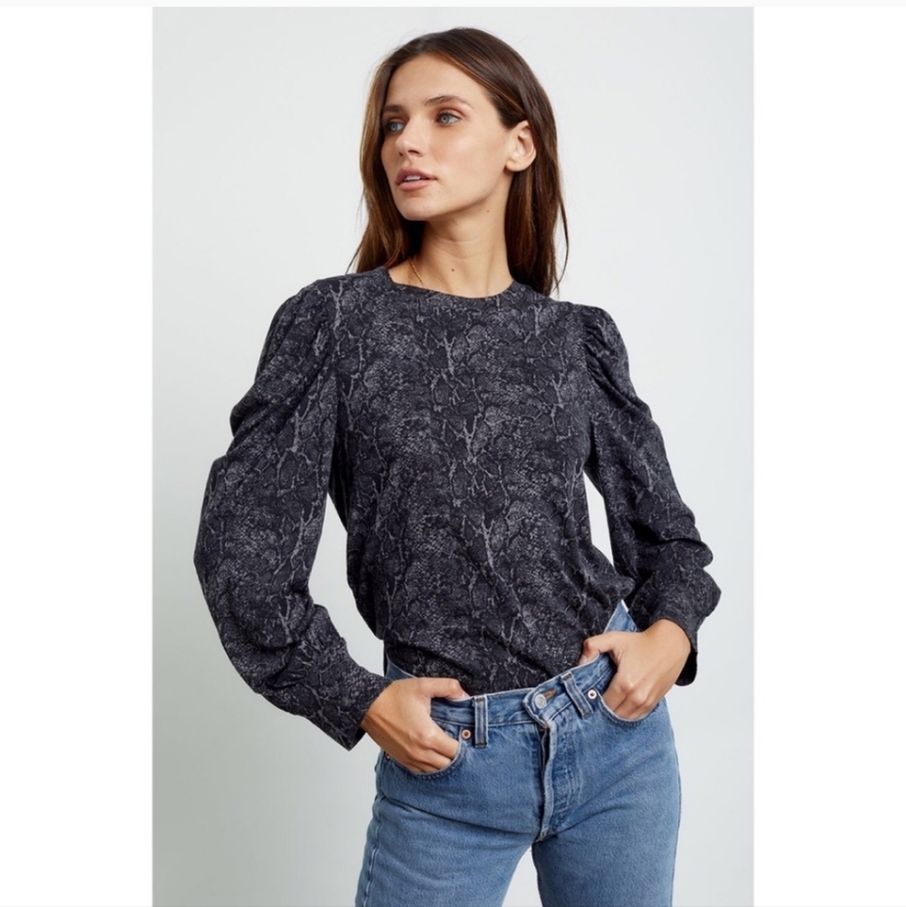 Rails Emilia Charcoal Snakeskin Long Sleeve Crewneck Top